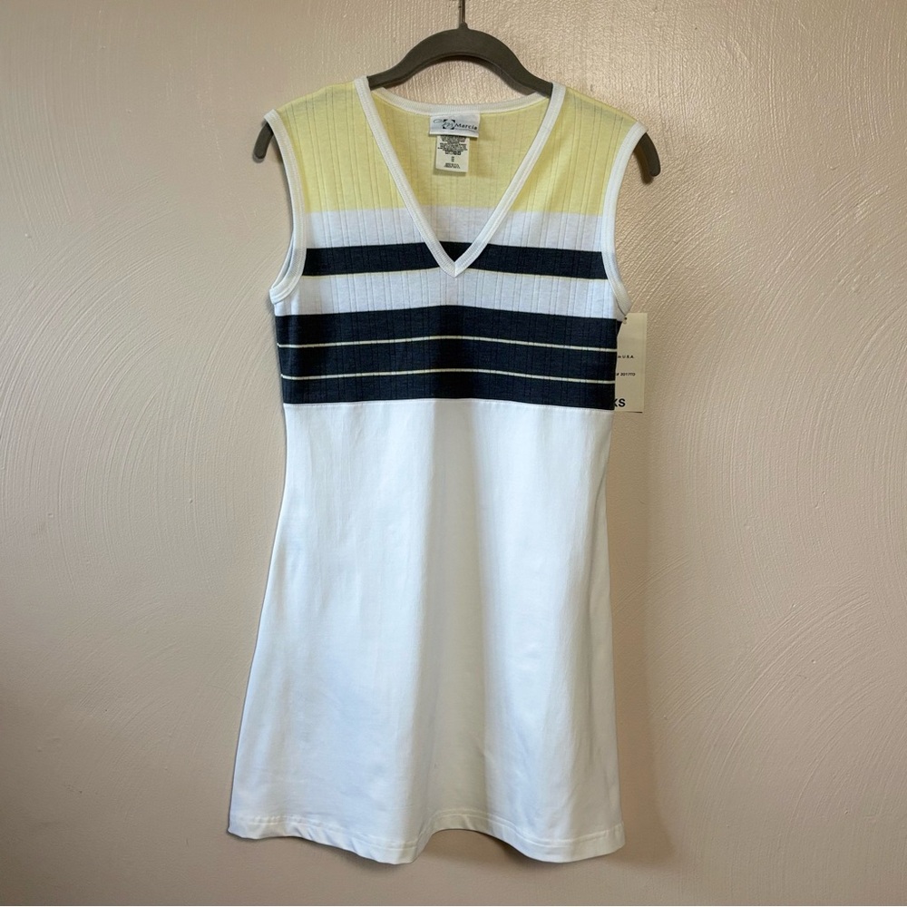 Vintage Marcia Women Dress Tennis Athletic Sport Sleeveless Ribbed Stripe White